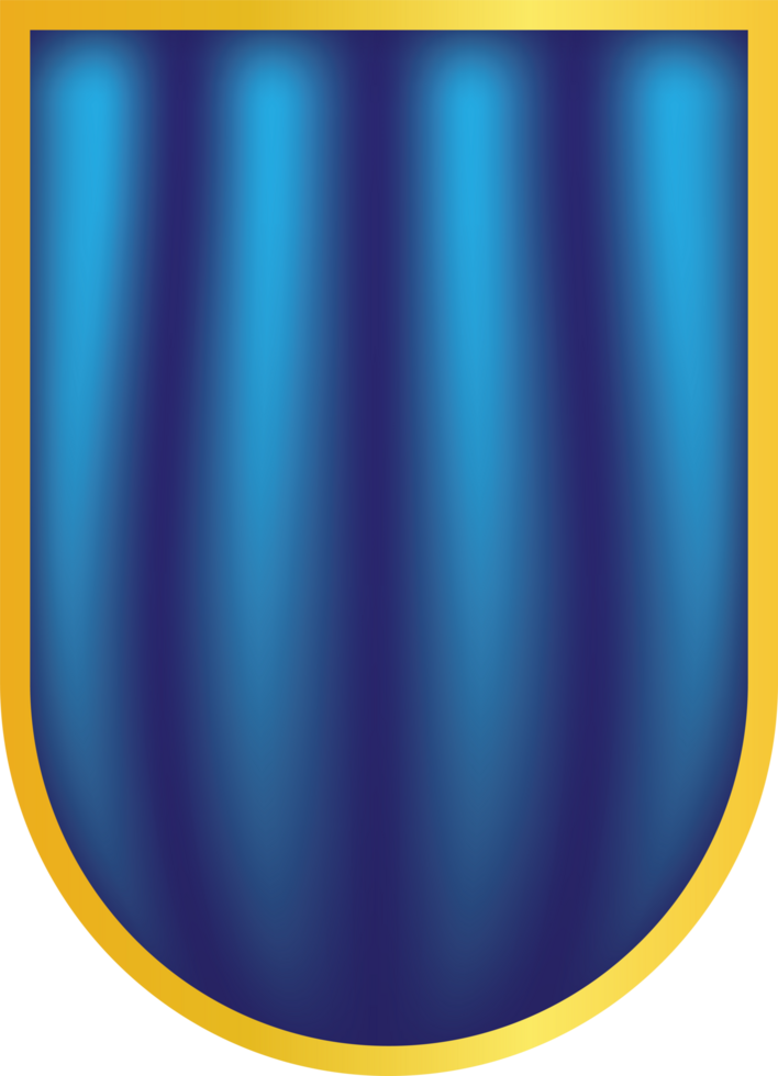 Stylized illustration of a shield with a gold frame and blue vertical gradient stripes, evoking themes of protection.. png