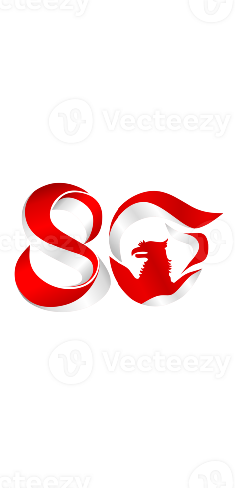 typography of the number 80 in order to welcome Indonesia's independence day in 2025 with red and white and a brave Garuda png
