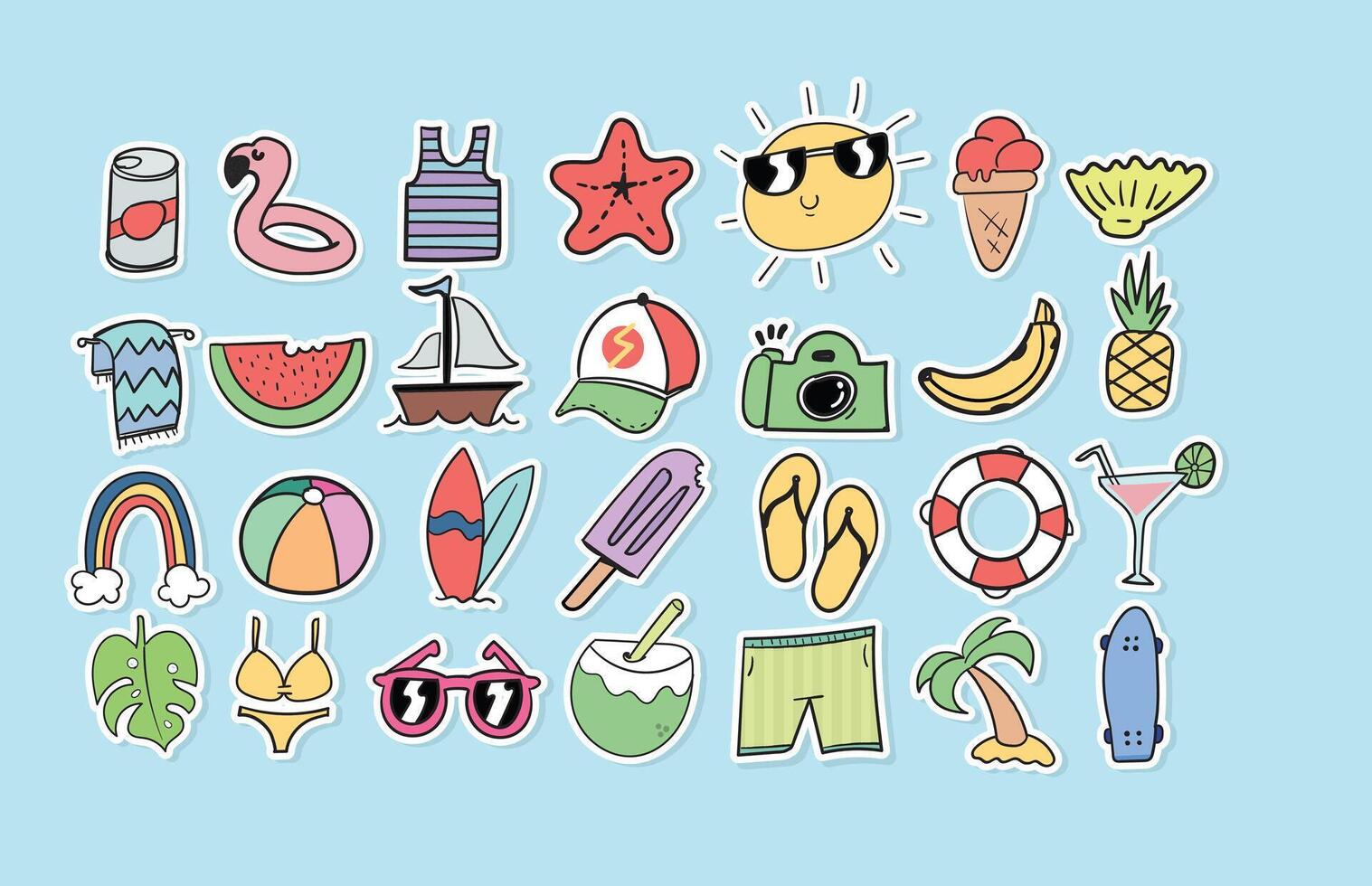 Colorful summer-themed stickers for creativity vector