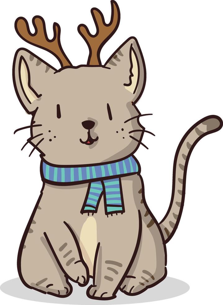 Cute cat with antlers and scarf vector