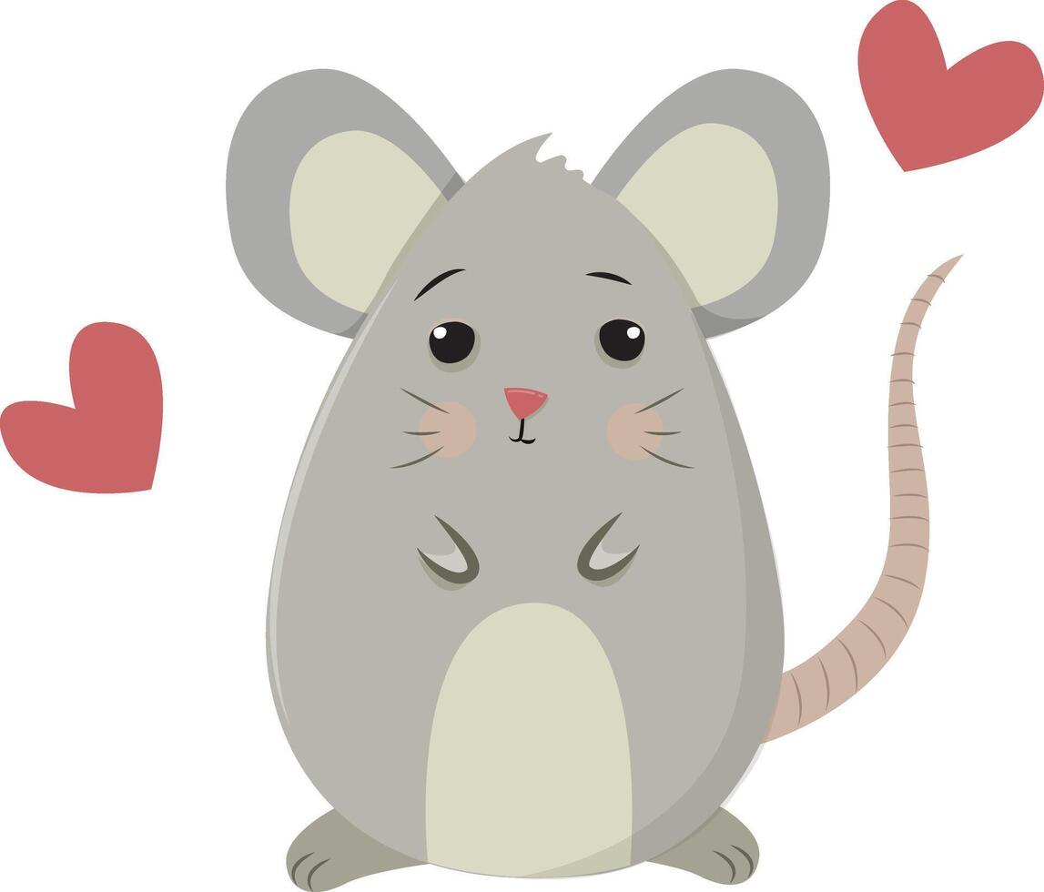 Cartoon mouse with hearts vector