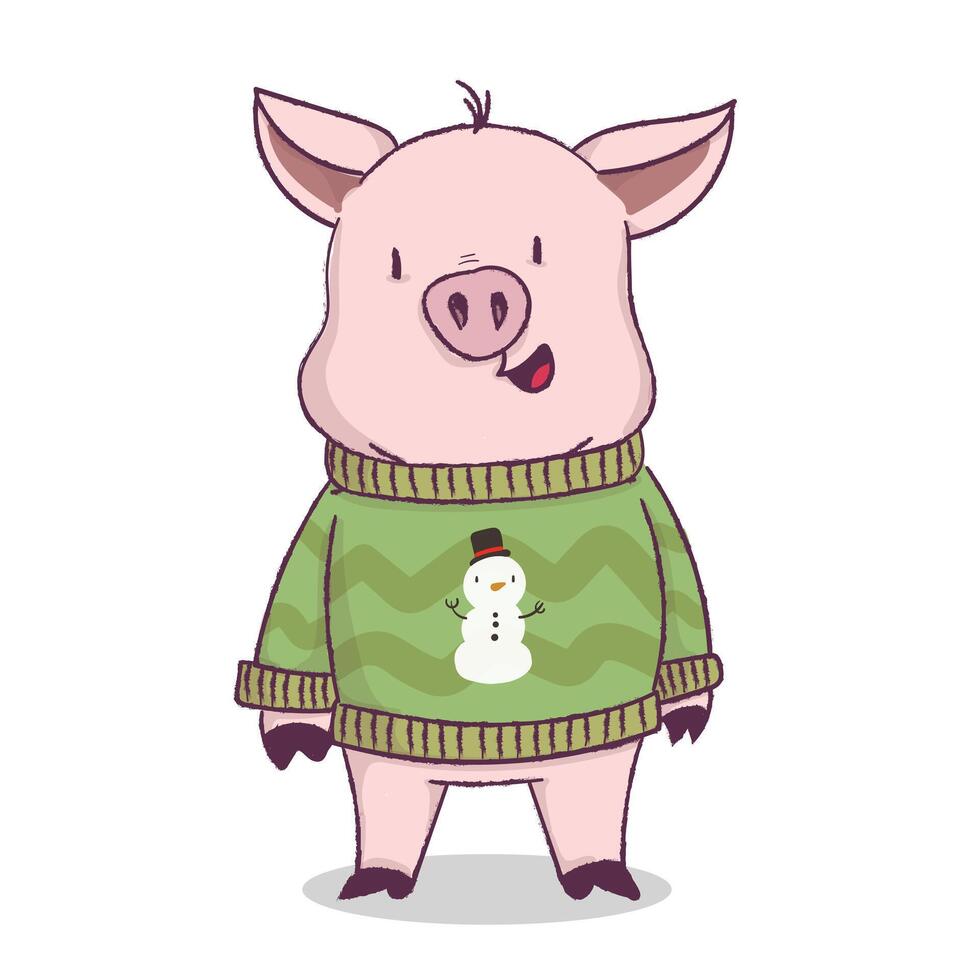 Pig in a Christmas sweater vector