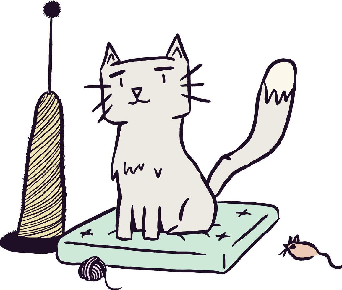 Cartoon cat sitting on a bed vector