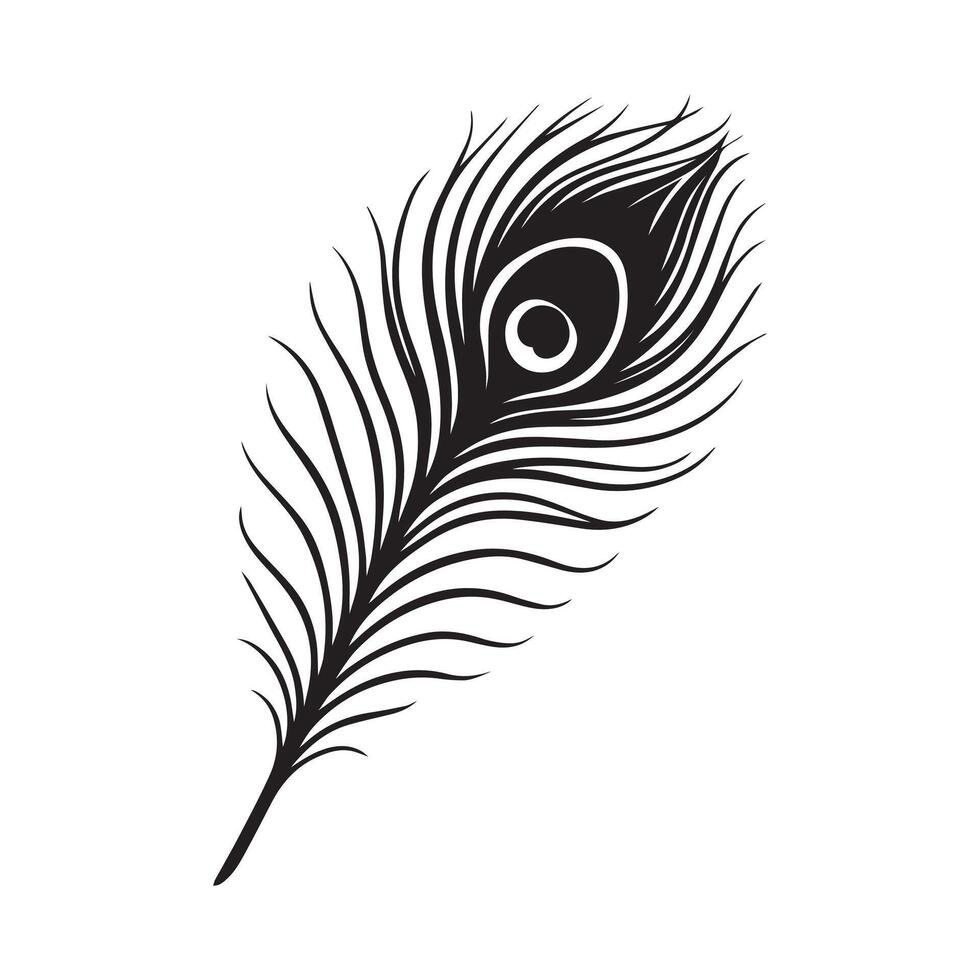 Elegant black peacock feather with distinctive eye pattern in silhouette vector