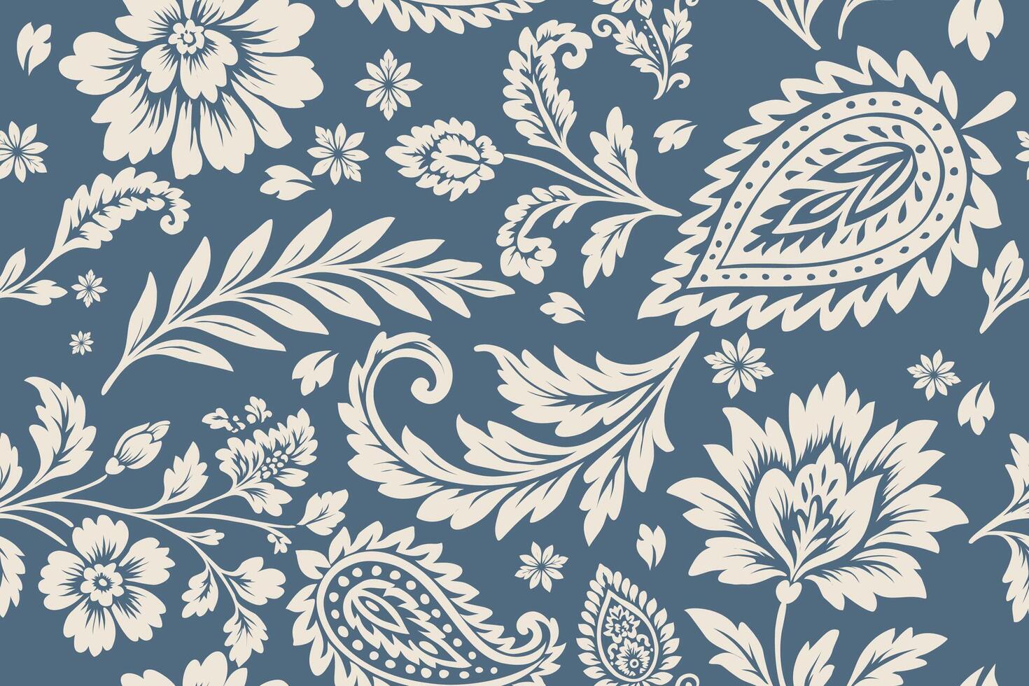 Floral pattern design in cream and blue vector