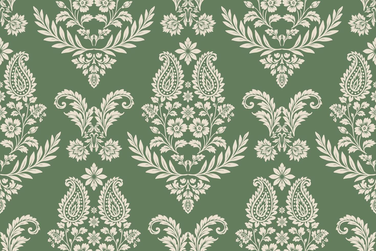 Green damask floral pattern vector