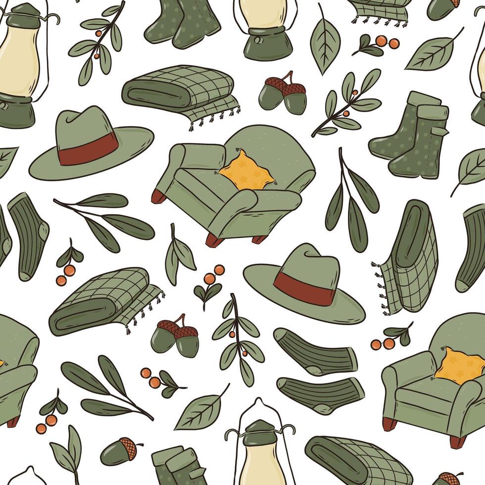 Cozy decor pattern with green elements vector
