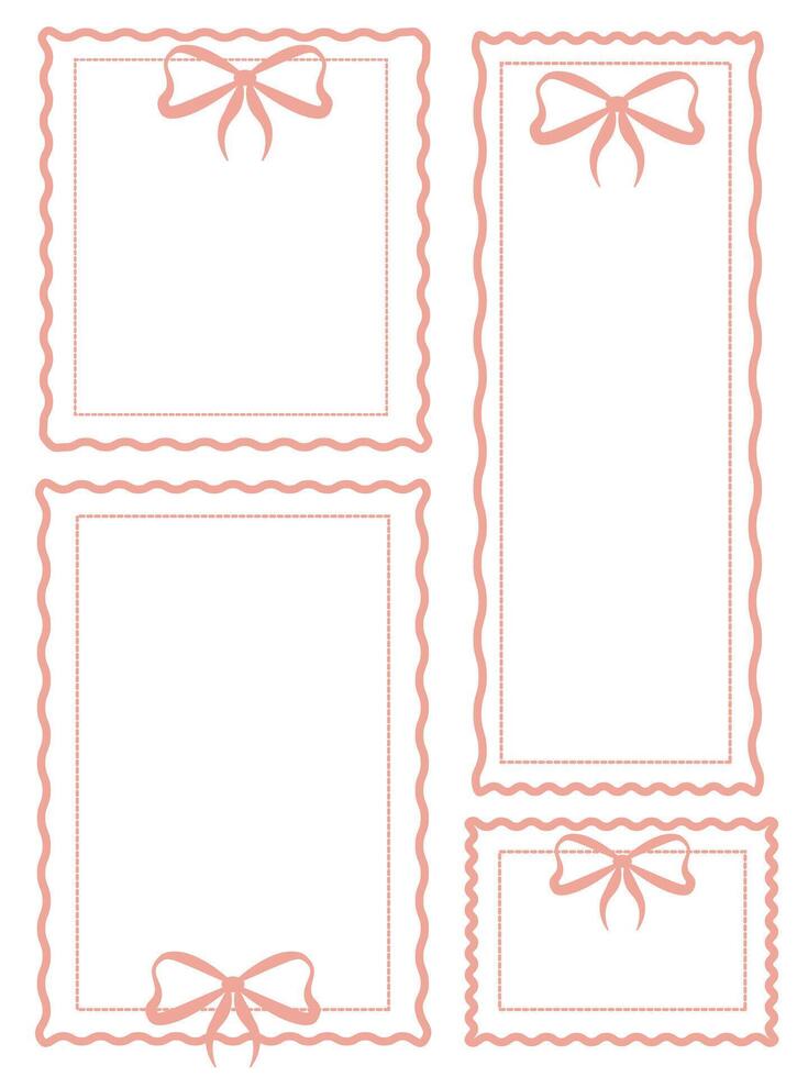 a set of delicate pink rectangular frames with a bow for decoration and design vector