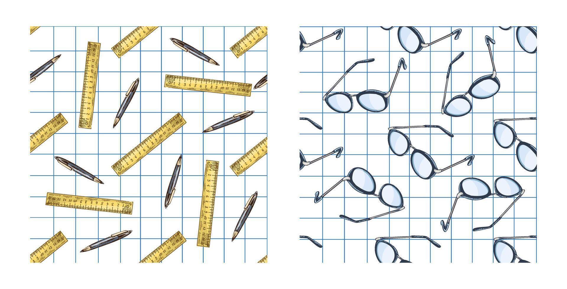 Pattern of rulers and eyeglasses on grid vector