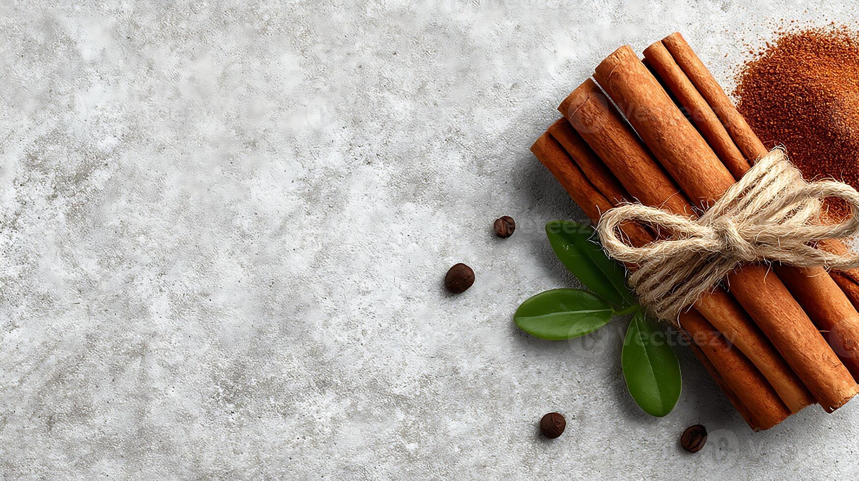 Cinnamon Sticks with Powder and Coffee Beans photo