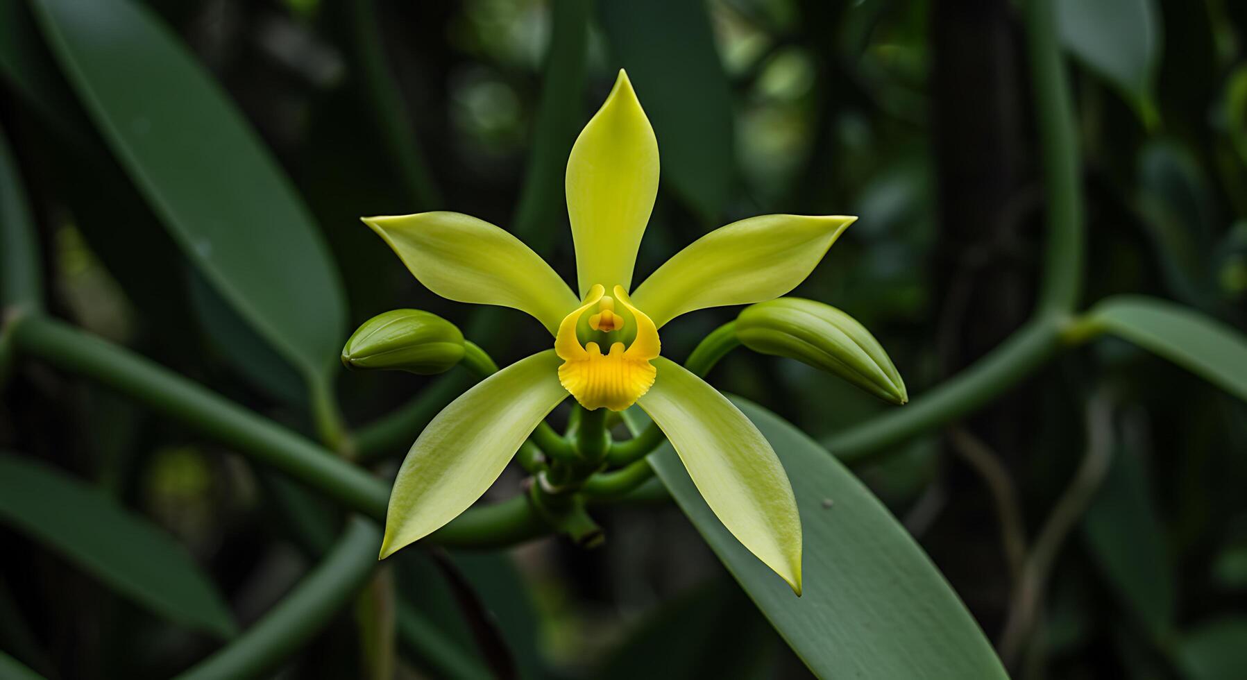 A yellow orchid with a green stem photo