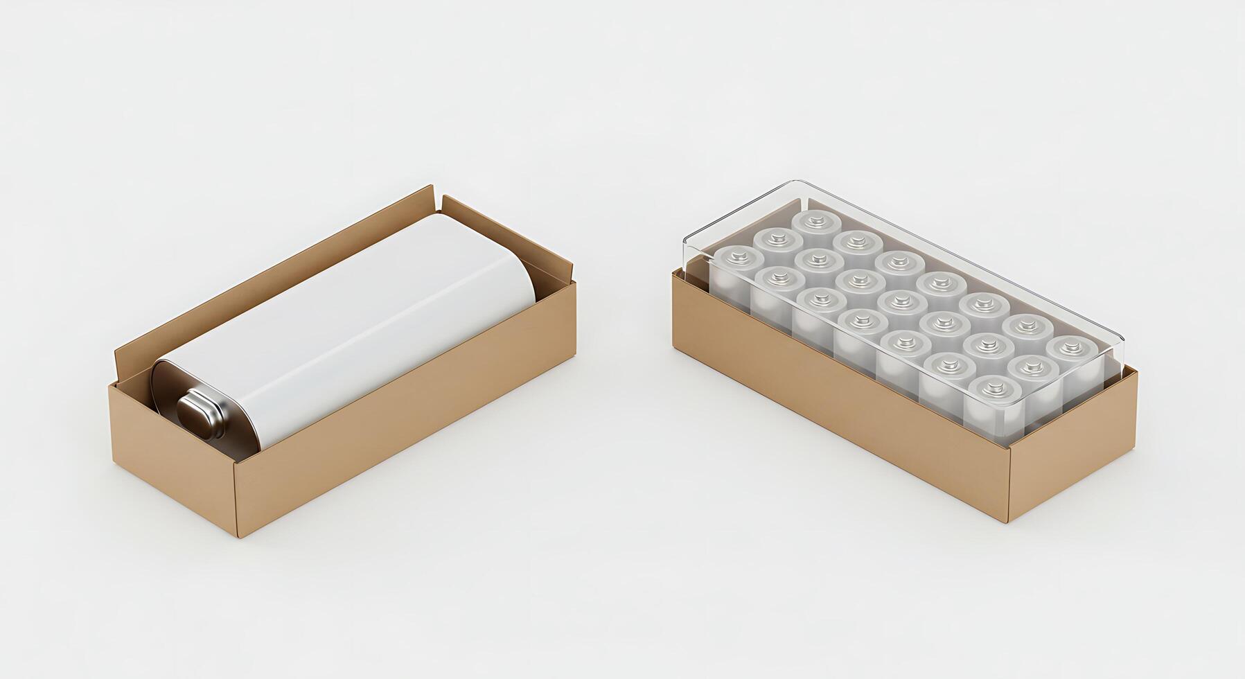Two cardboard boxes with batteries inside photo