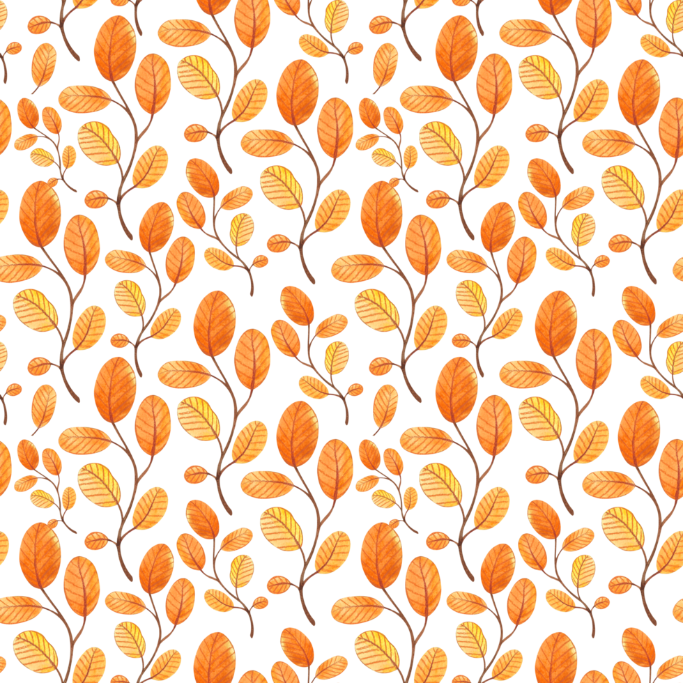 Seamless pattern with autumn leaves. October harvest. Thanksgiving and Halloween. Watercolor illustration for fabrics, textures, wallpapers, posters, cards. png