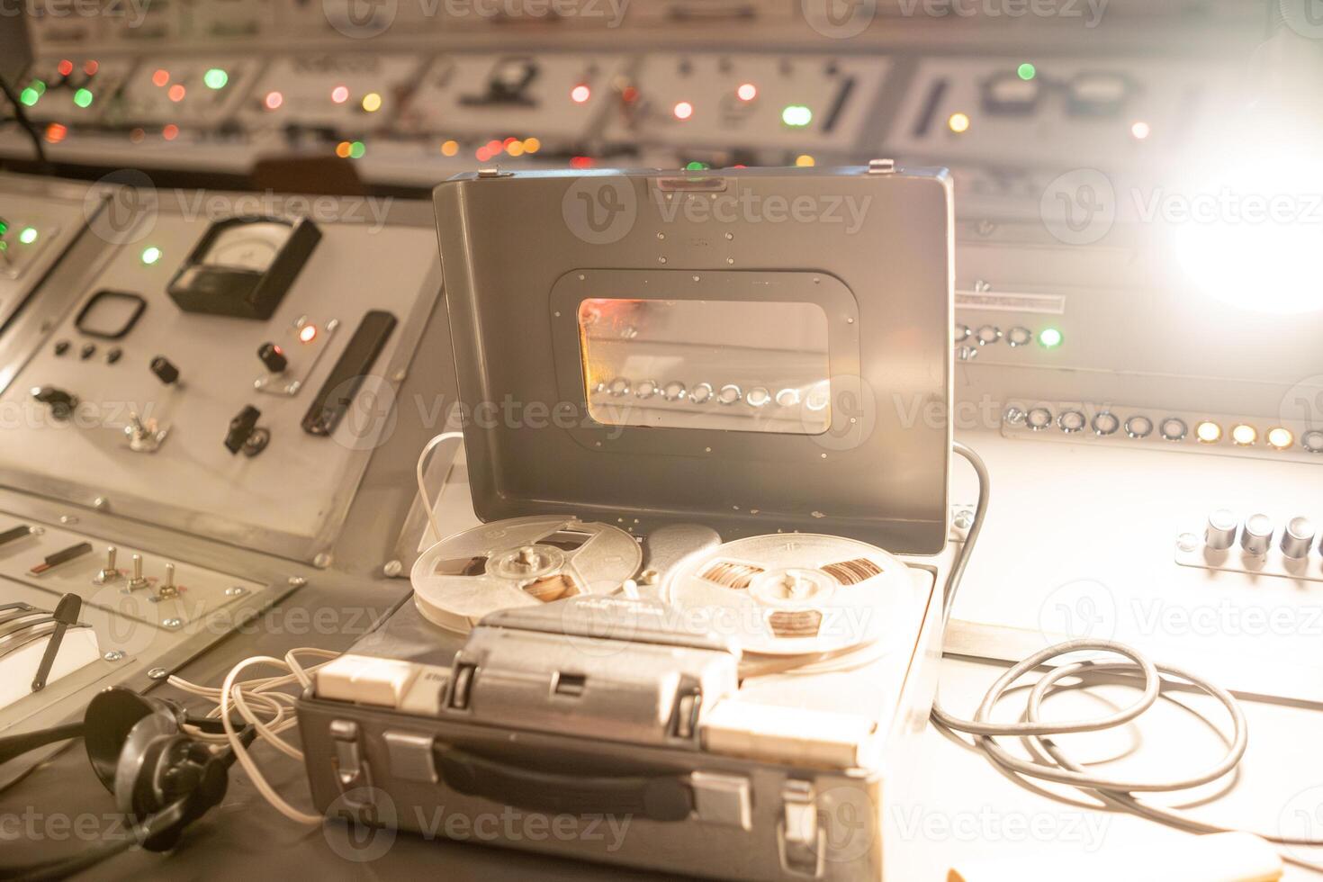 Vintage Audio Equipment Showcased in a Historical Recording Studio With Intricate Control Panels photo
