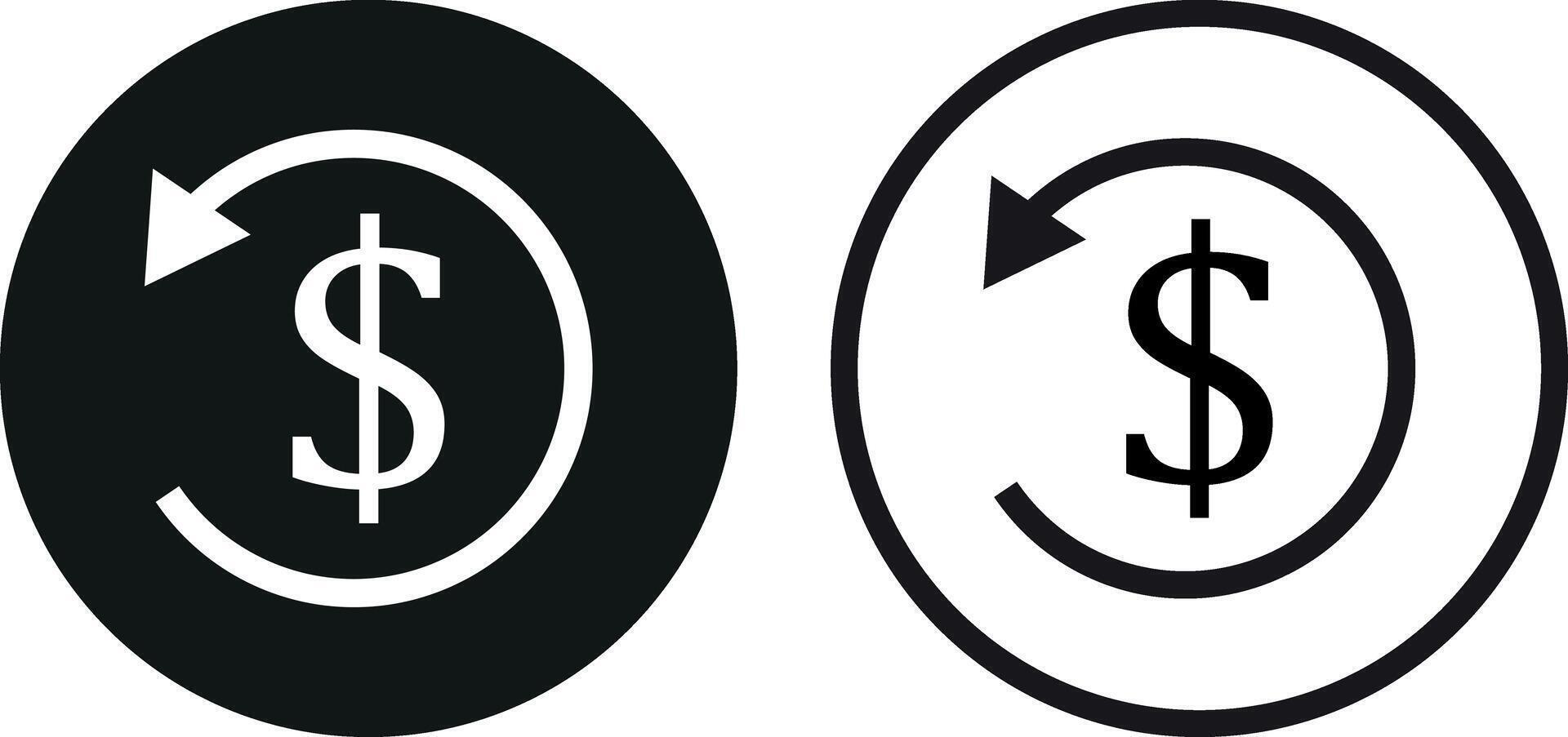 Refund money icon set in two styles . Return money icon . Cashback icon . illustration vector