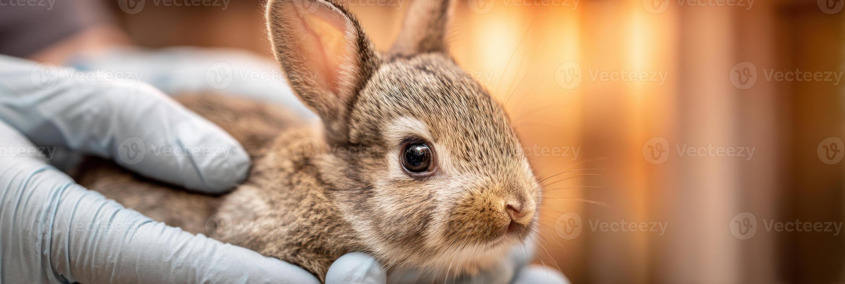Vet Examines a Rabbit With Gentle Care in a Warm, Inviting Environment While Ensuring the Animals Comfort and Well-Being photo
