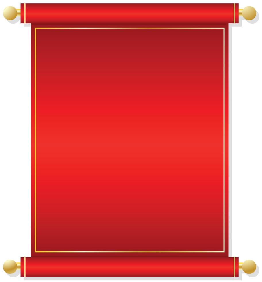 Realistic Red Scroll with gold trim graphic element, notice or announcement illustration isolated on a white background vector