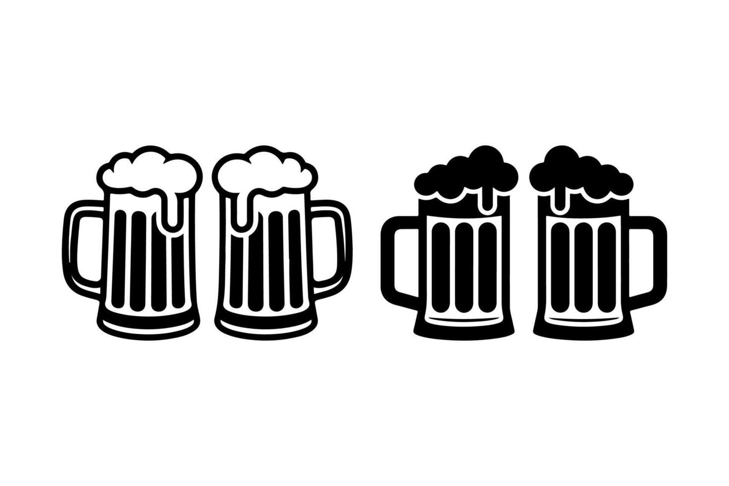 two beer mugs with beer in them on a white background vector