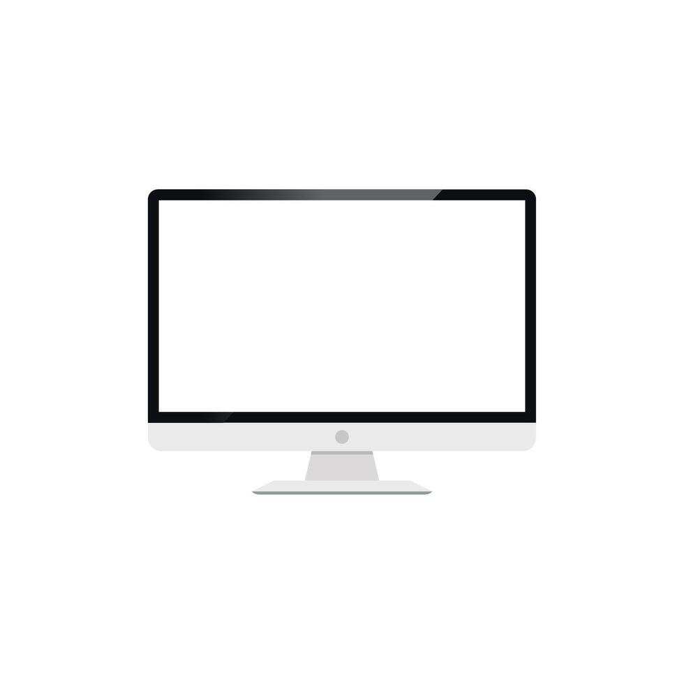 Flat desktop computer monitor with blank white screen. Silver PC screen icon illustration vector