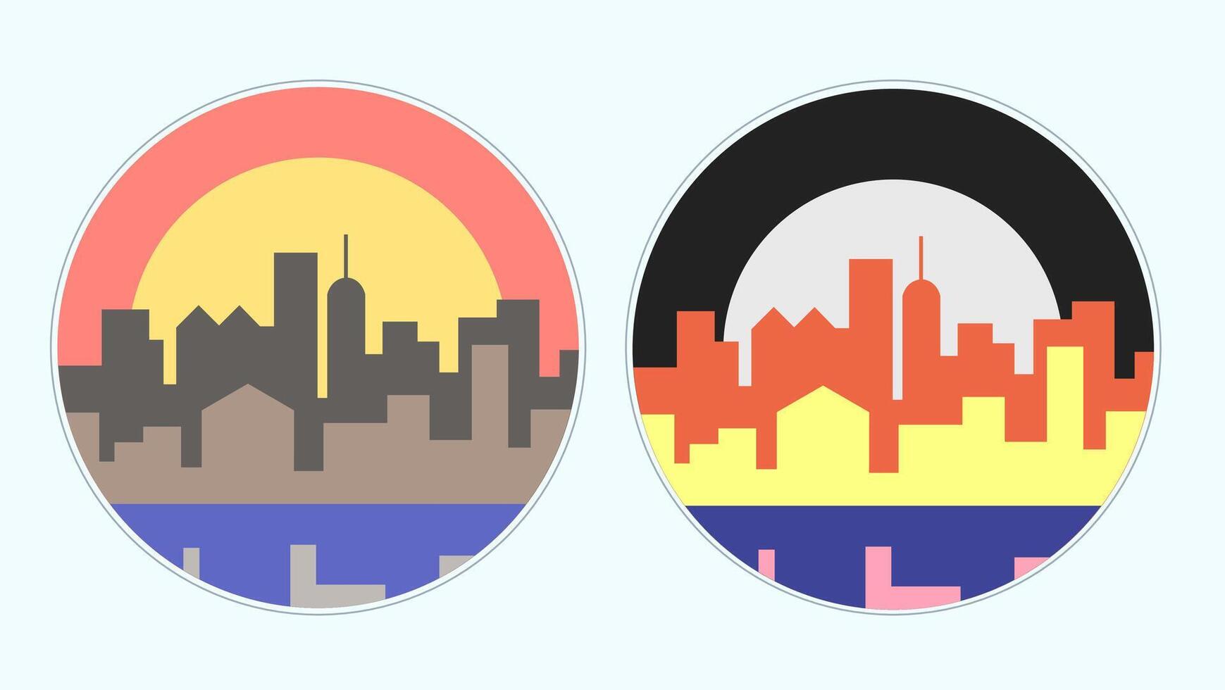 City Landscape Cityscape Sun Moon Sunset Modern Flat Minimalist logo Skyline Circle vector