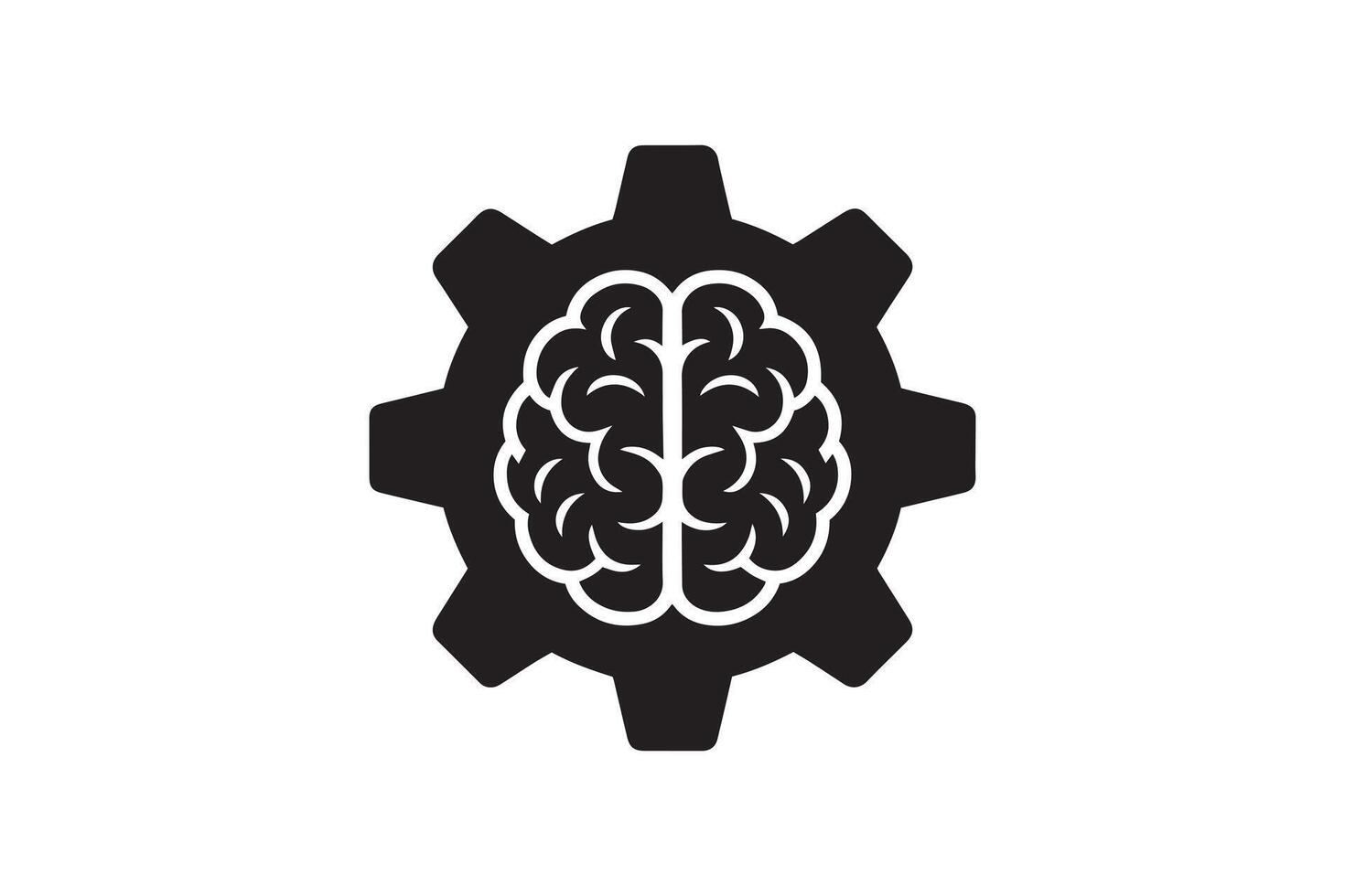 Thinking Mind Mechanism Silhouette Art Brain and Cog Silhouette Concept vector