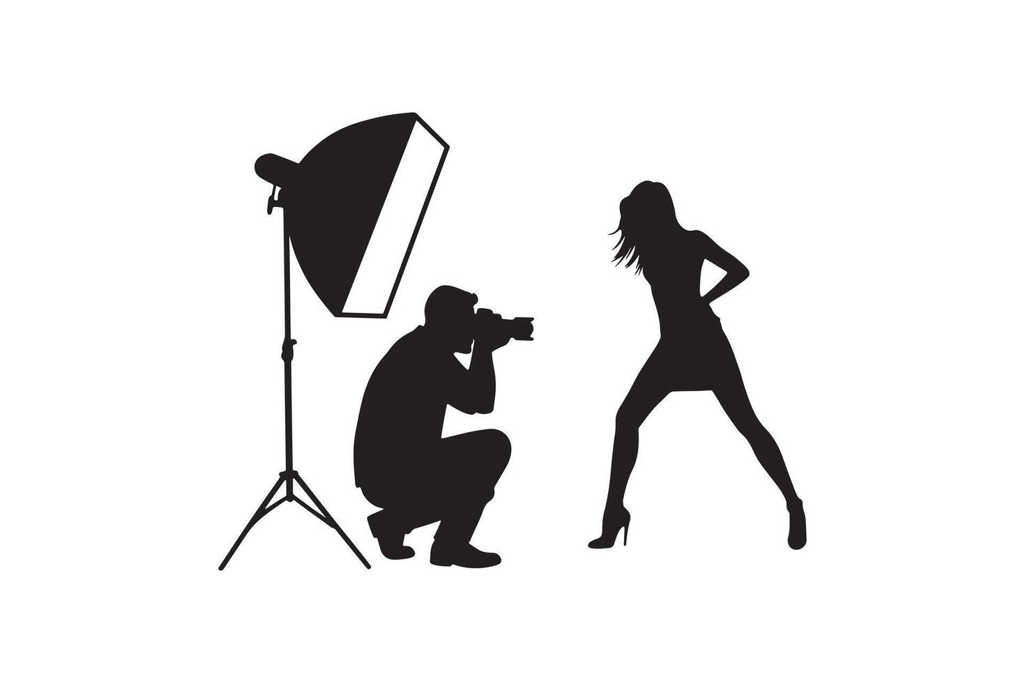 Professional Photographer and Model Silhouette - Photographer and Model Illustration vector