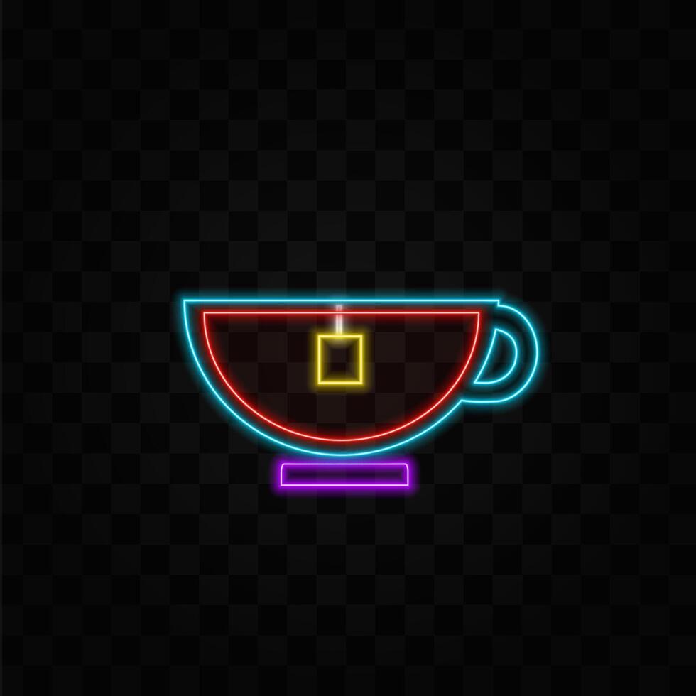 coffee with continuous line. neon style. Black coffee, cappuccino, espresso, latte, macchiatto, mocha, cocoa top view. neon style. vector