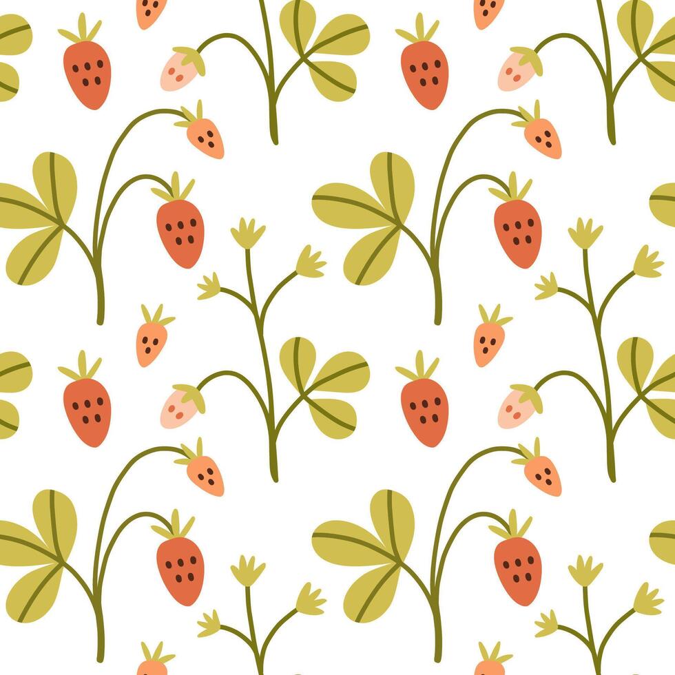 Autumn cute berry seamless pattern. Fall isolated berries on white background. Square repeat pattern flat design for fall season. vector
