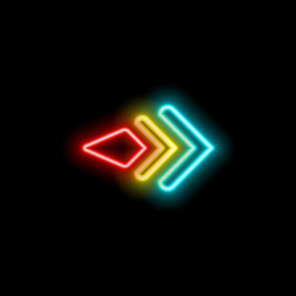 bent neon arrow icons. Glowing neon curved arrow pointer, bent arrowhead sign. Rounded arrow, rotating cursor, bent navigation pointer, rotation movement direction. icon set vector