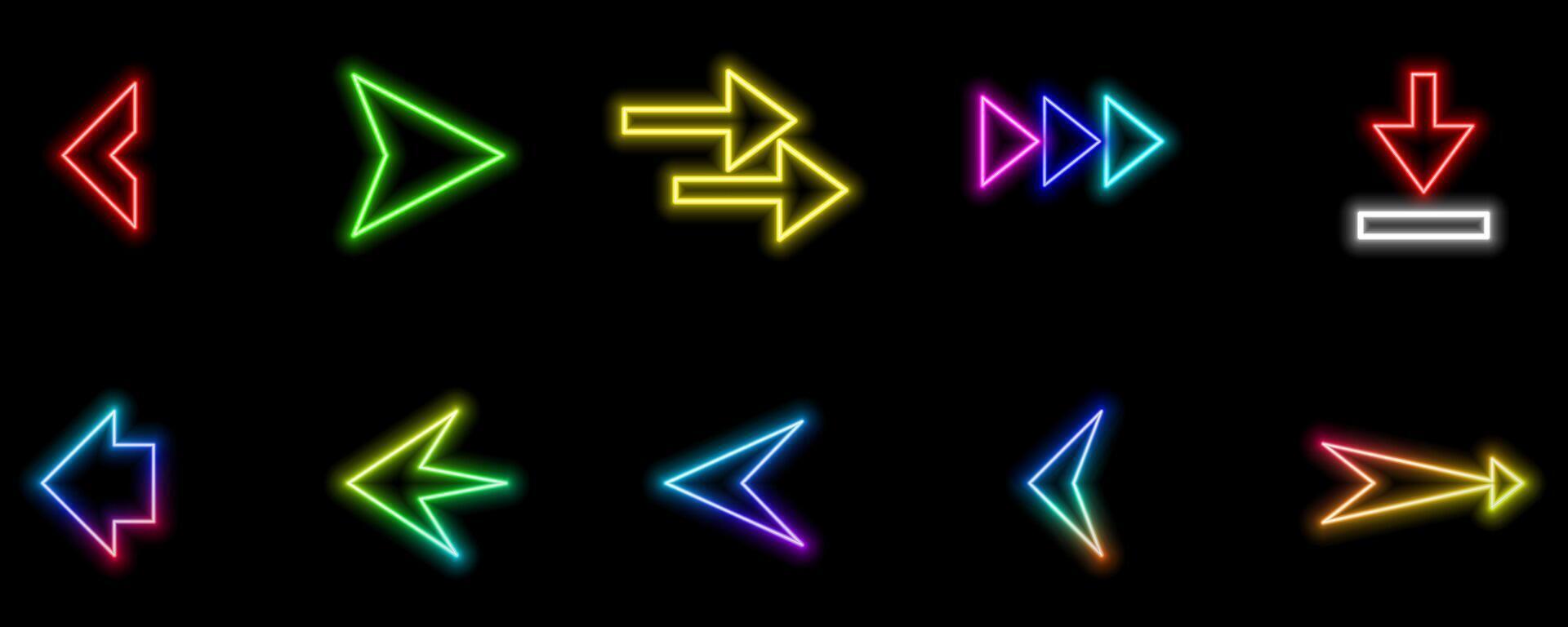 Arrow icon set. neon style.Cursor. Collection of different arrow signs. Blue arrows icon set. Arrow icon collection. Big set of blue arrow icons. Collection of blue icons. vector