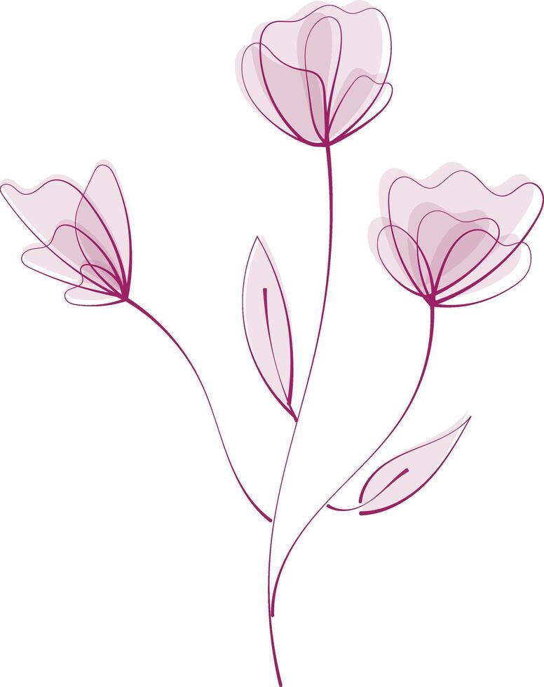 Delicate Mauve Stylized Floral Line Art Minimalist Botanical Illustration vector