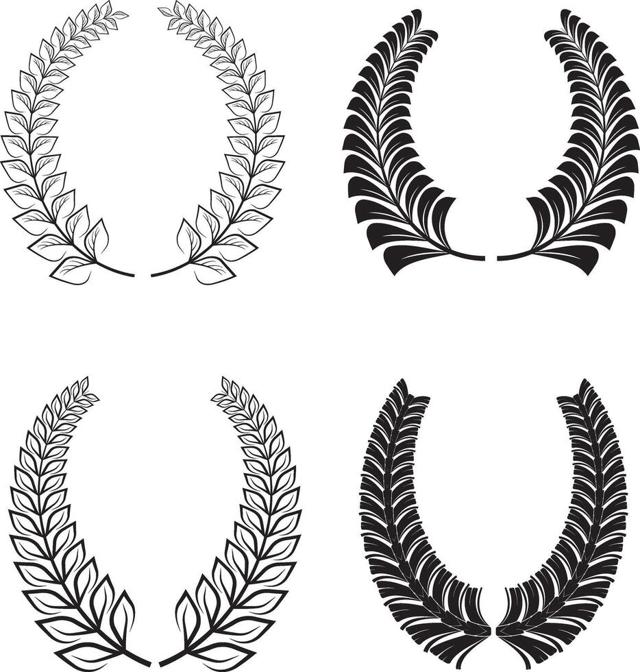 Elegant Black and White Laurel Wreaths Collection Minimal Design vector