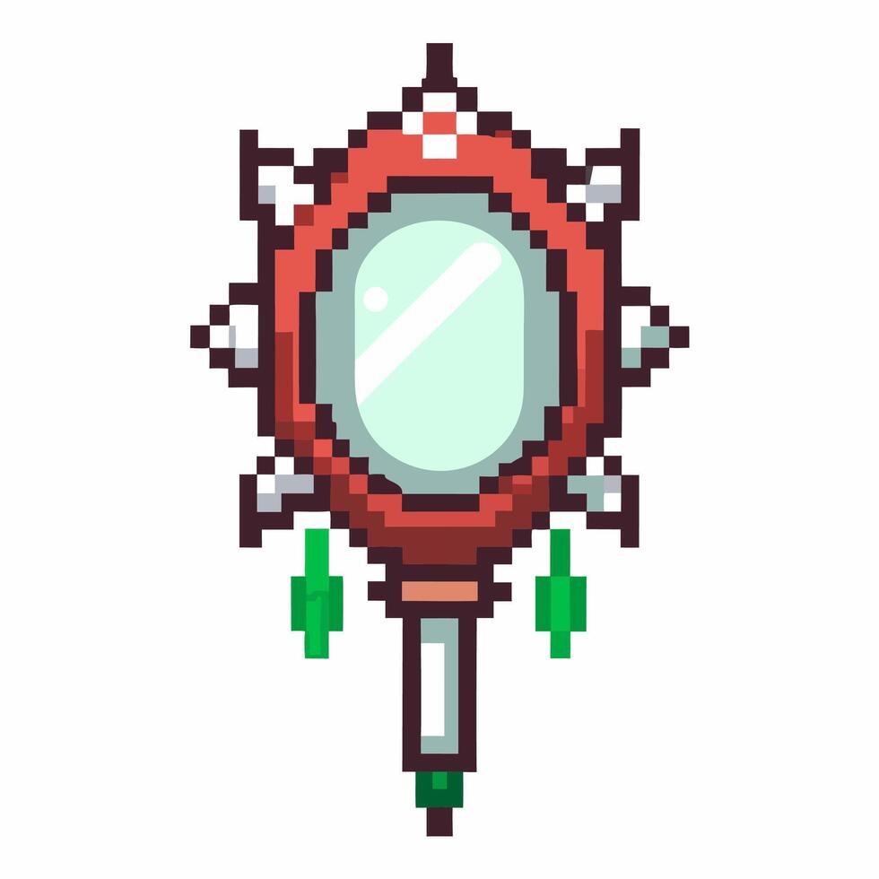 Pixel Art Magical Mirror Retro 8 Bit Fantasy Game Asset with Gem Adornments vector
