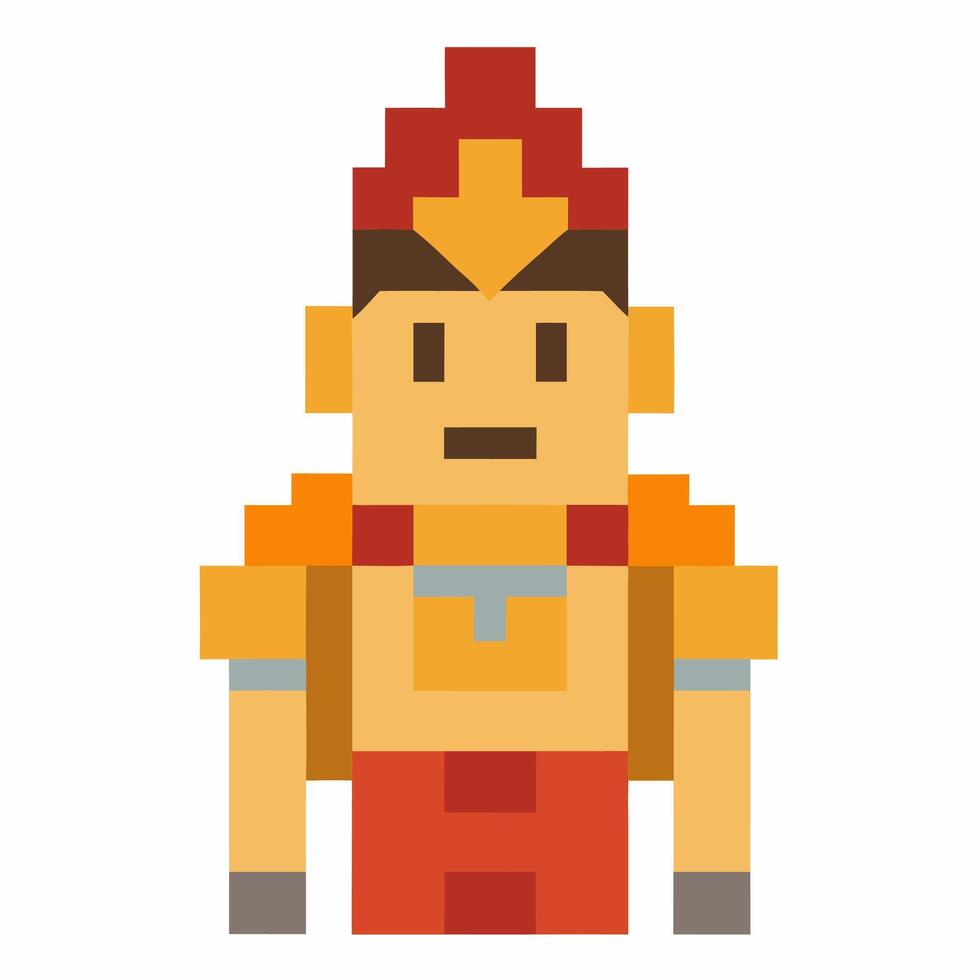 Pixel Art Character with Fire Helmet and Armor Standing in Retro Style Design vector