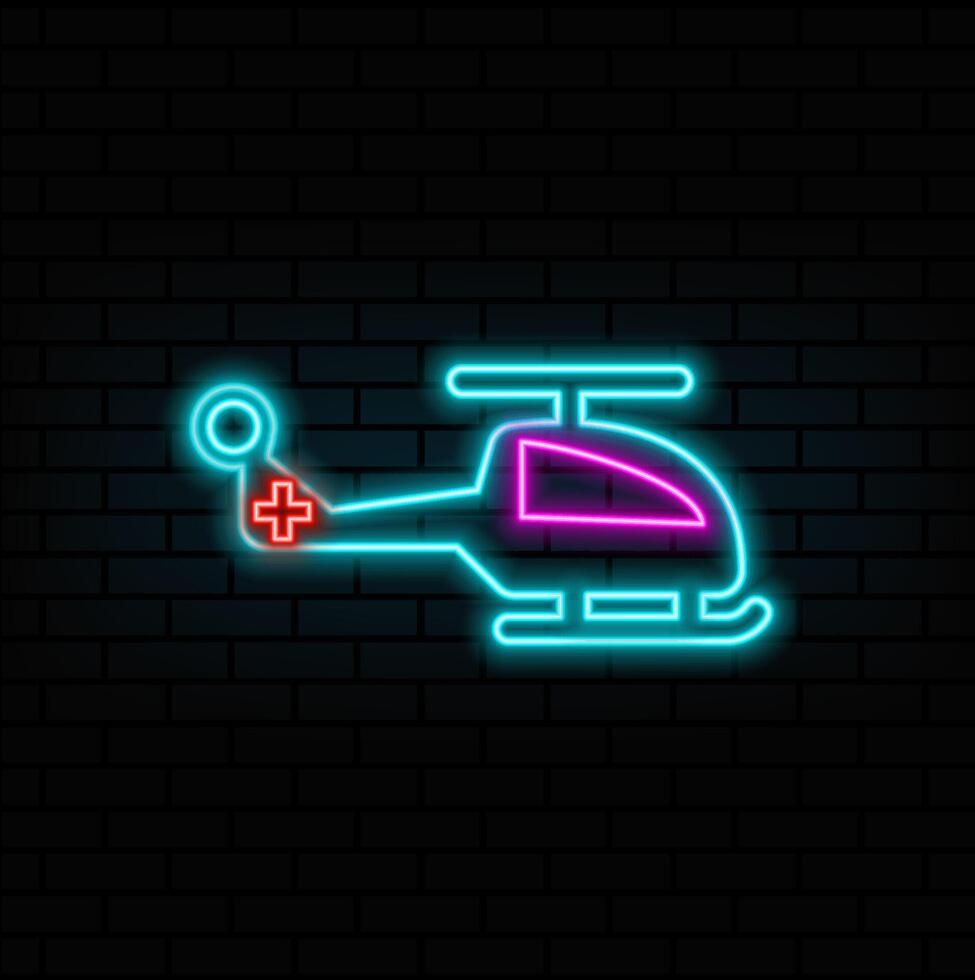 Neon medical helicopter illustration vector