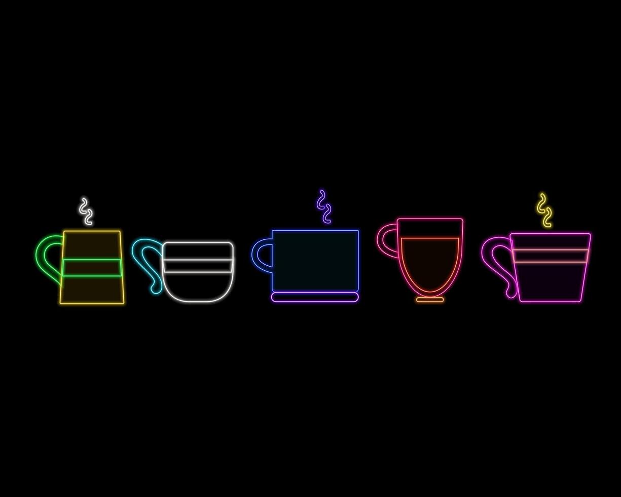 Colorful neon coffee cups illustration vector