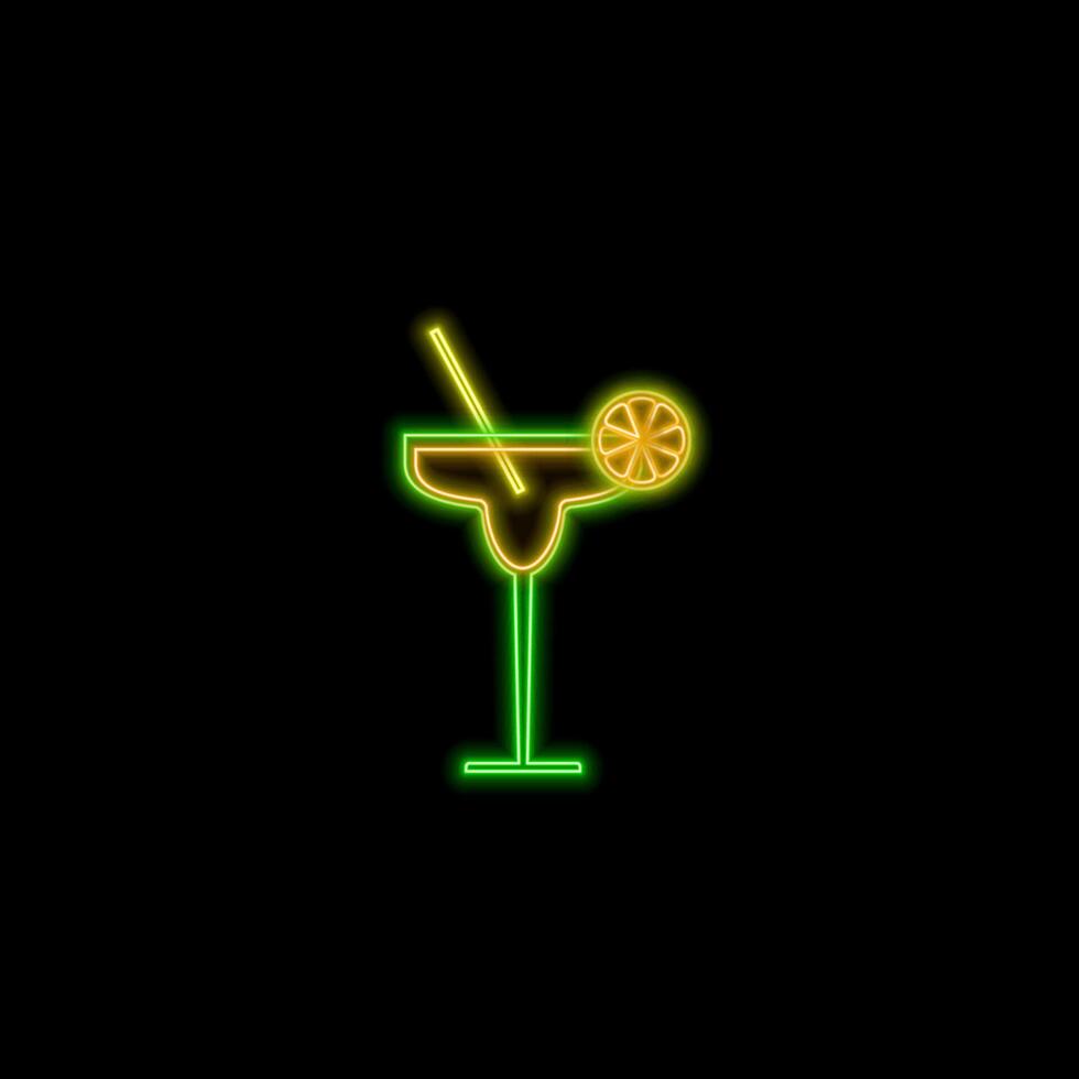 Neon cocktail with lemon slice vector