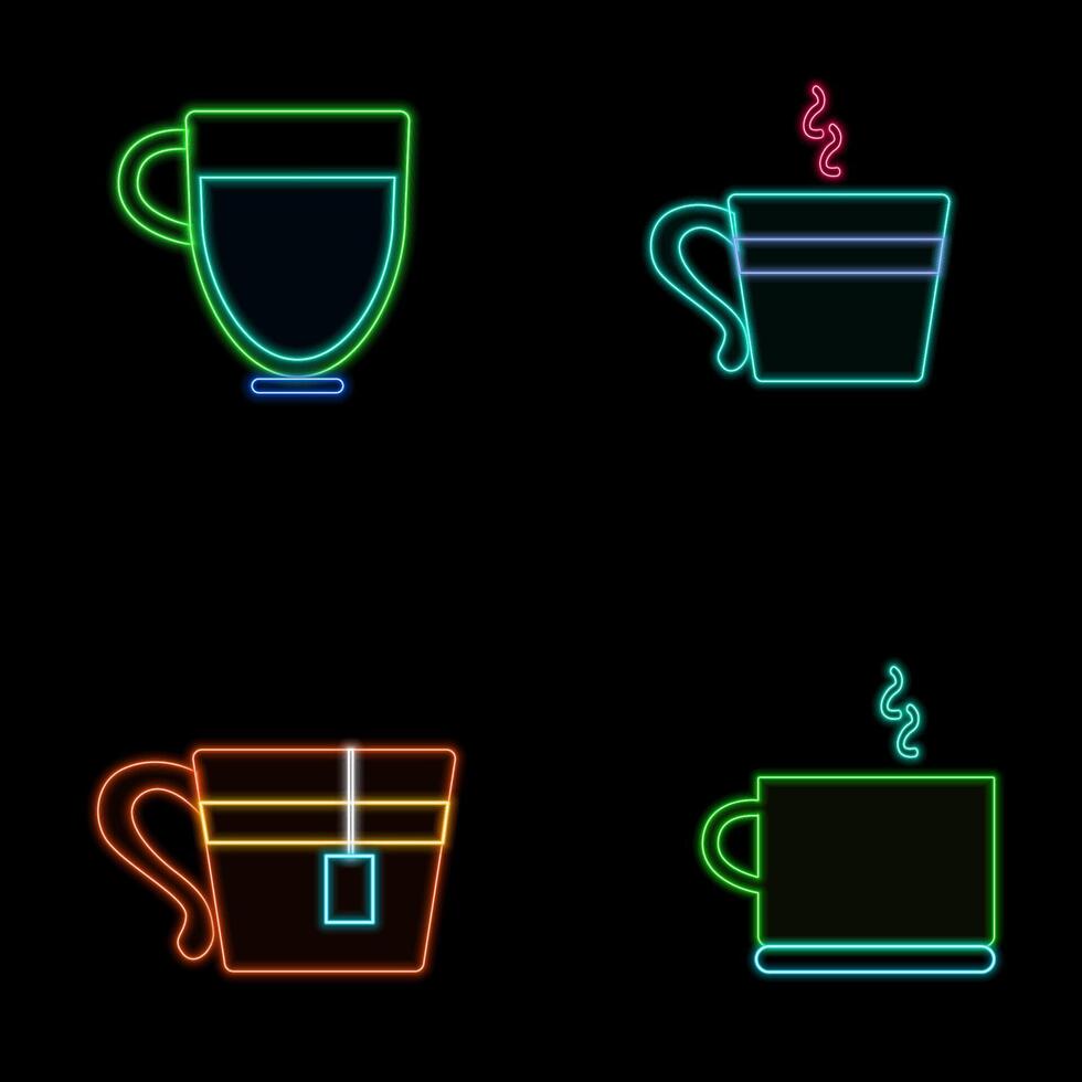 Neon coffee cup illustrations collection vector