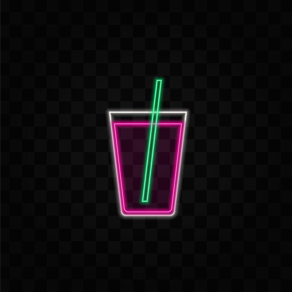 Neon drink glass with straw vector
