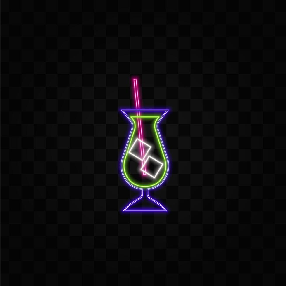 Neon cocktail glass with ice vector