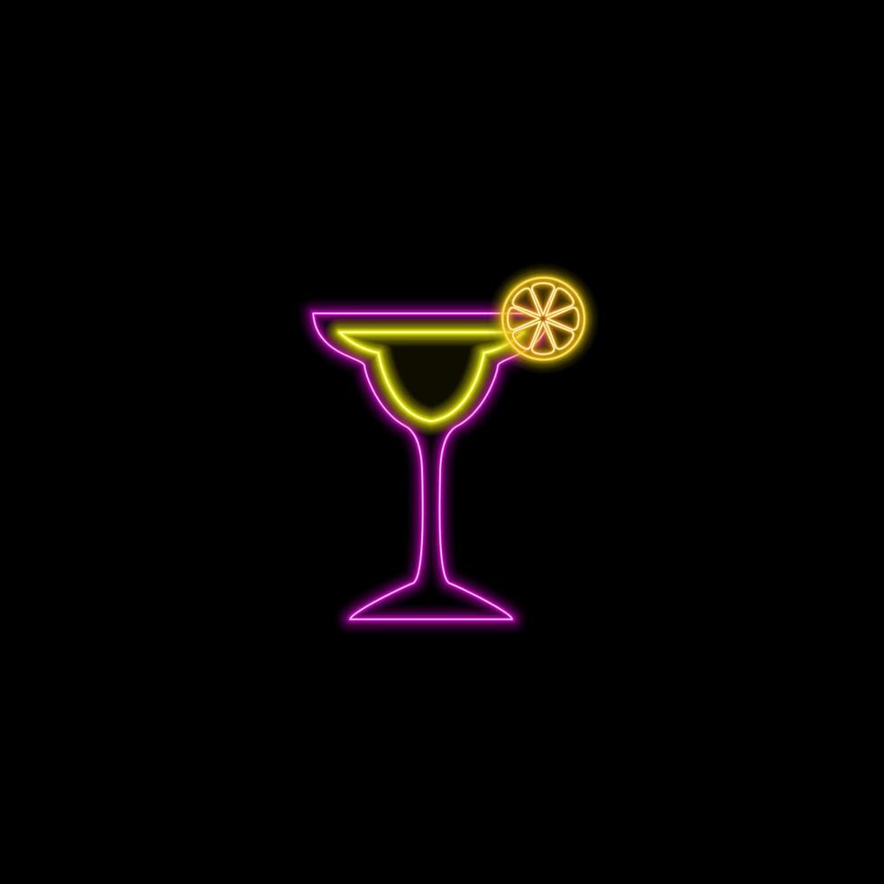 Neon cocktail glass with lime slice vector