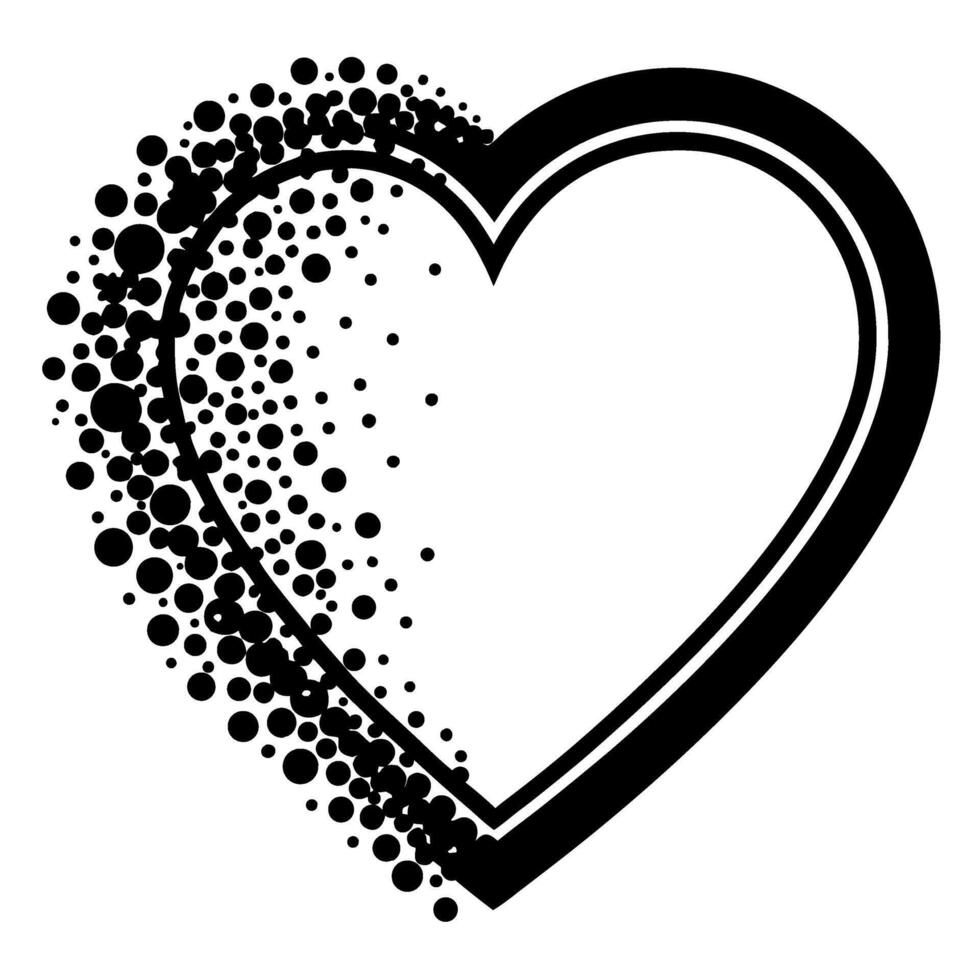 Abstract heart illustration with gradient dot dispersion effect, love and emotion symbol, modern minimal black outline design vector