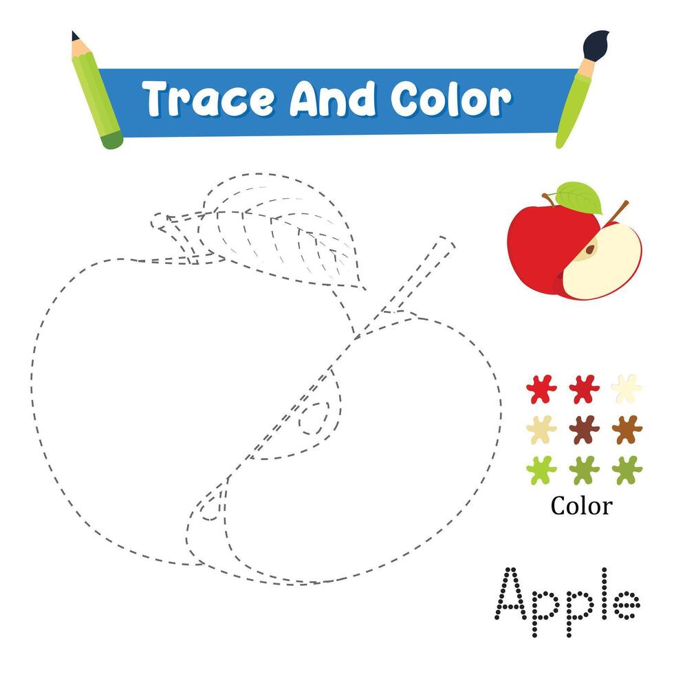 Handwriting Practice. Trace And Color The Apple Food Which Is Perfect. Illustration vector