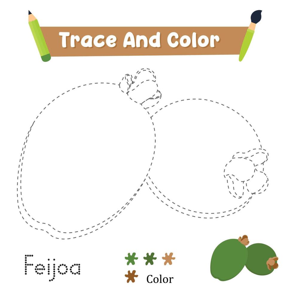 Handwriting Practice. Trace And Color The Feijoa Food Which Is Perfect. Illustration vector