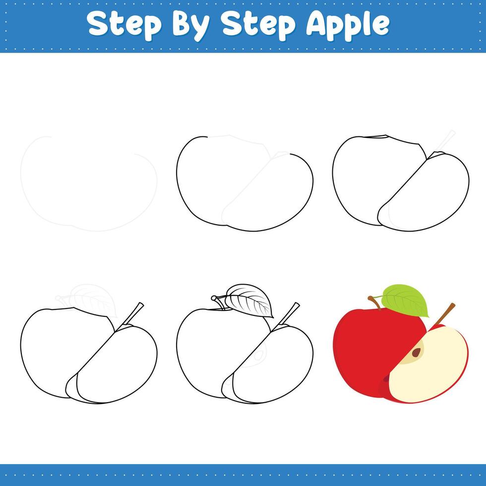 Step By Step Drawing Lime For Kids. Apple Food Drawing Tutorial On How To Draw. illustration vector