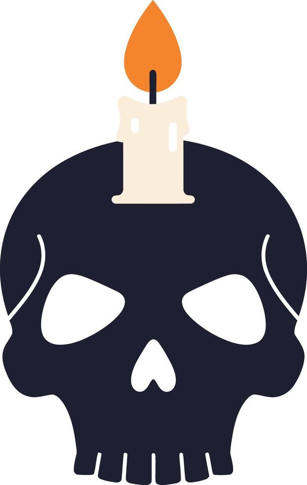 Dark Skull with Lit Candle Atop Simple Flat Design. vector