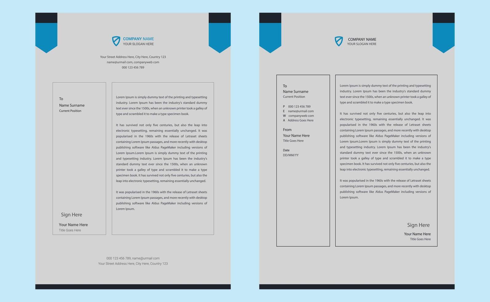 Creative clean blue modern corporate professional company minimal business letterhead design template. vector