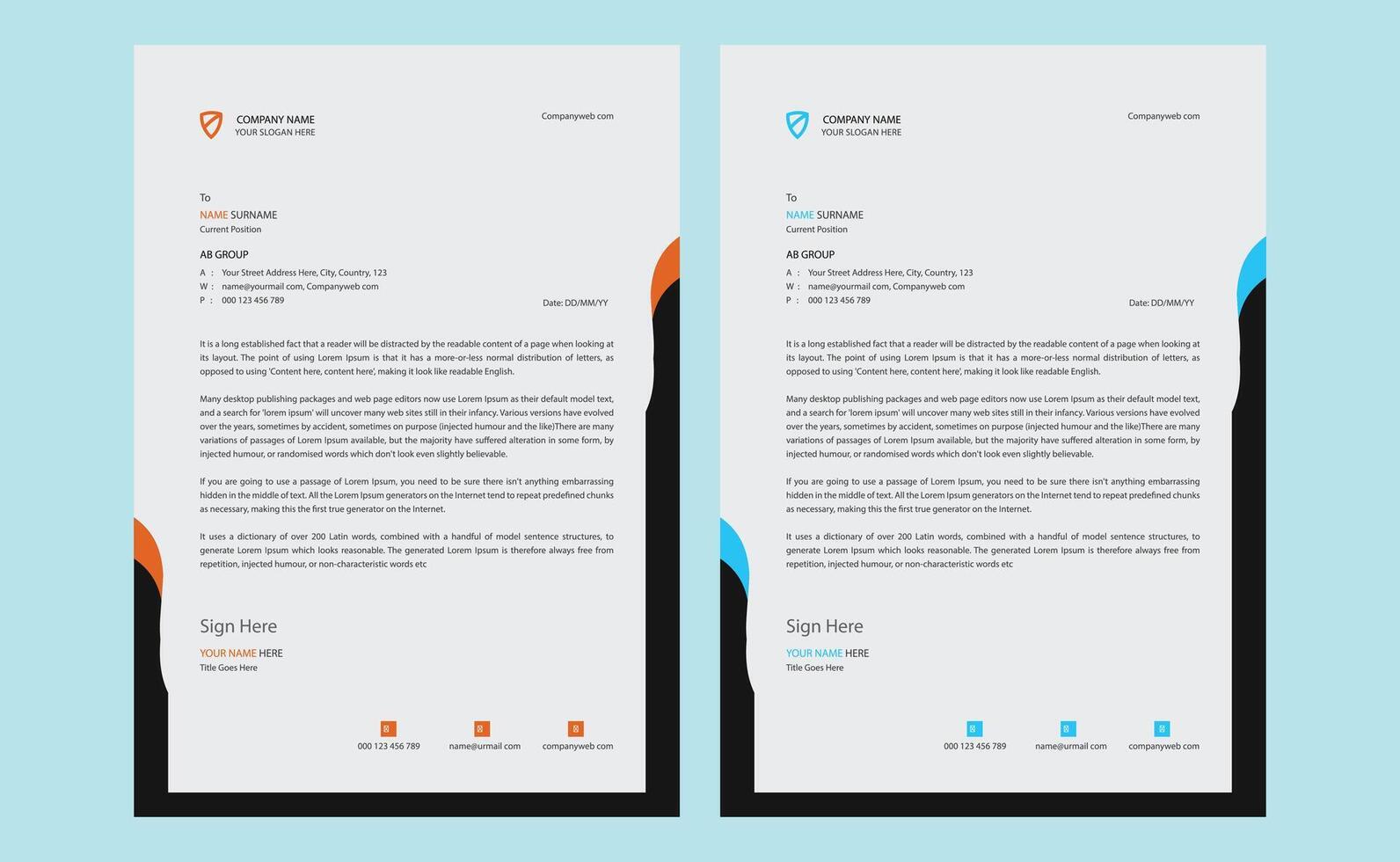Editable clean creative modern corporate professional company minimalist business stationery brand identity letterhead template design. vector