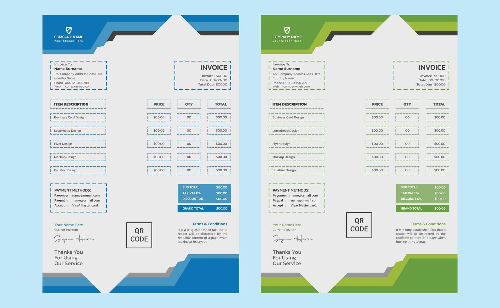 Elegant creative modern corporate company minimal business billing payment service invoice design template. vector