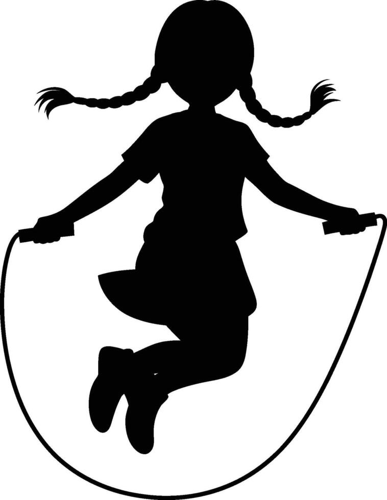 Black Silhouette of Girl Jumping Rope with Braids vector